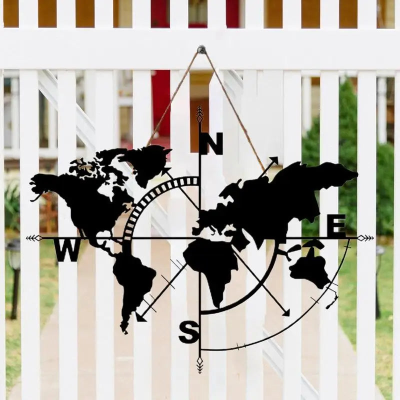 horloge murale carte monde noir flèches moderne sans fixation 39x29cm