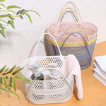 panier rangement maille géométrique blanc rose jaune gris moderne poignées détachables utilisation multiple portable