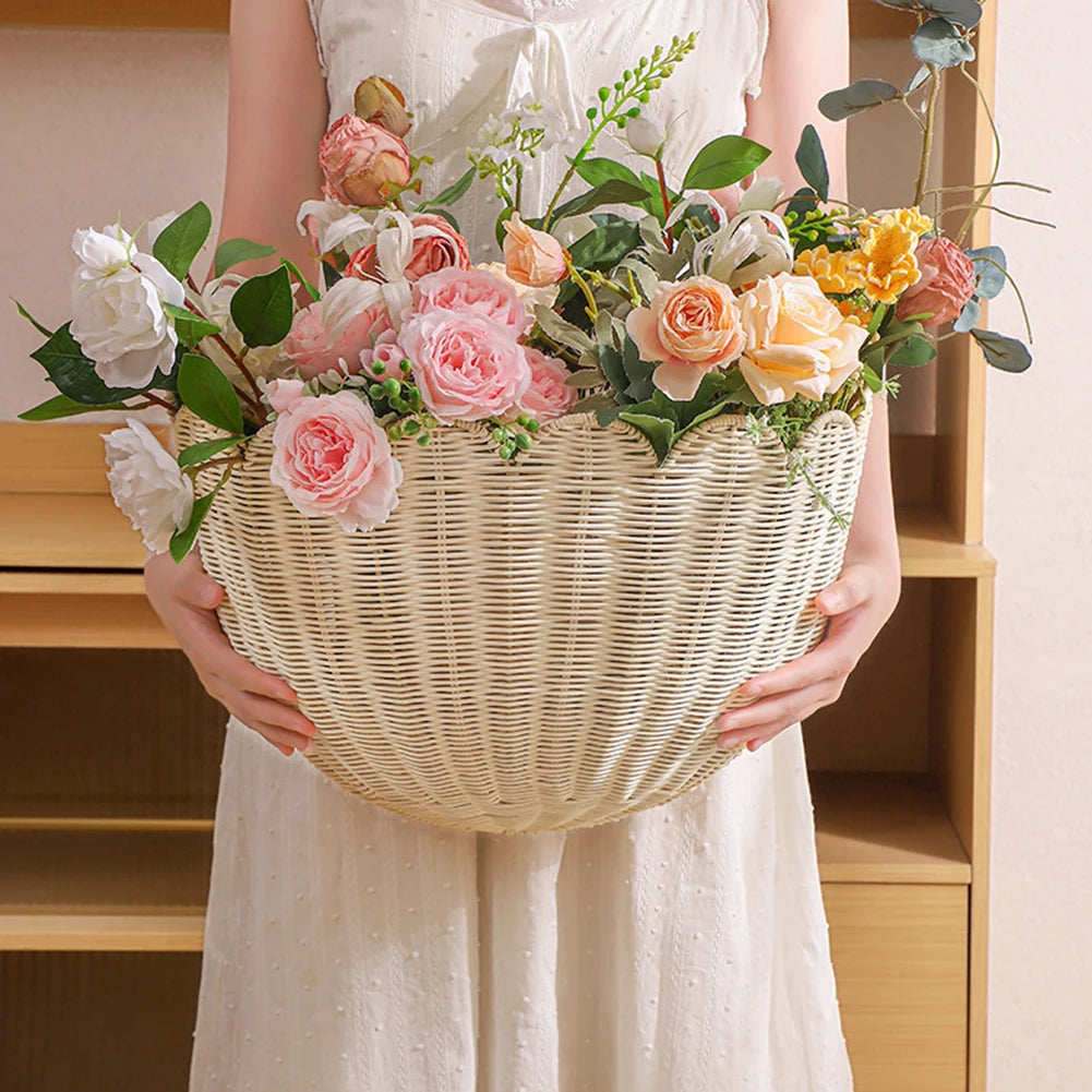 panier rangement tressé bambou beige clair fixé mur traditionnel farmhouse boho