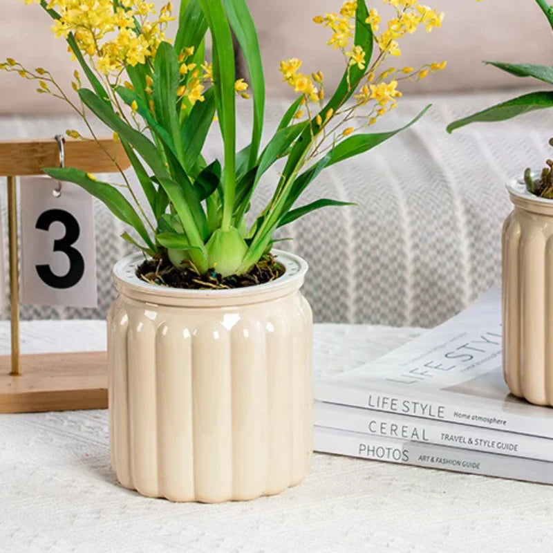 cache pot moderne couvercle bois couleur beige gris vert rouge bleu rayures verticales