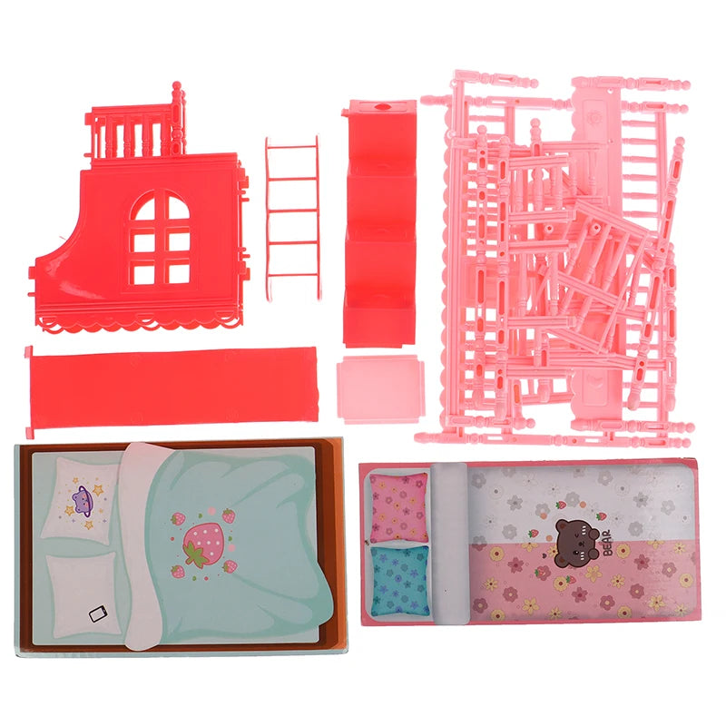 lit superposé poupées rose tapis escalier toboggan peluche classique chambre enfants