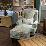 fauteuil classique bleu damassé coussin tissu composite bois sponge chambre salon minimaliste moderne