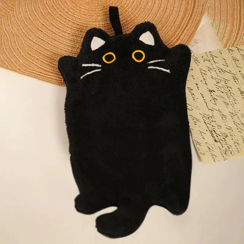 sac main noir chat yeux jaunes moustaches blanches oreilles blanches poignée
