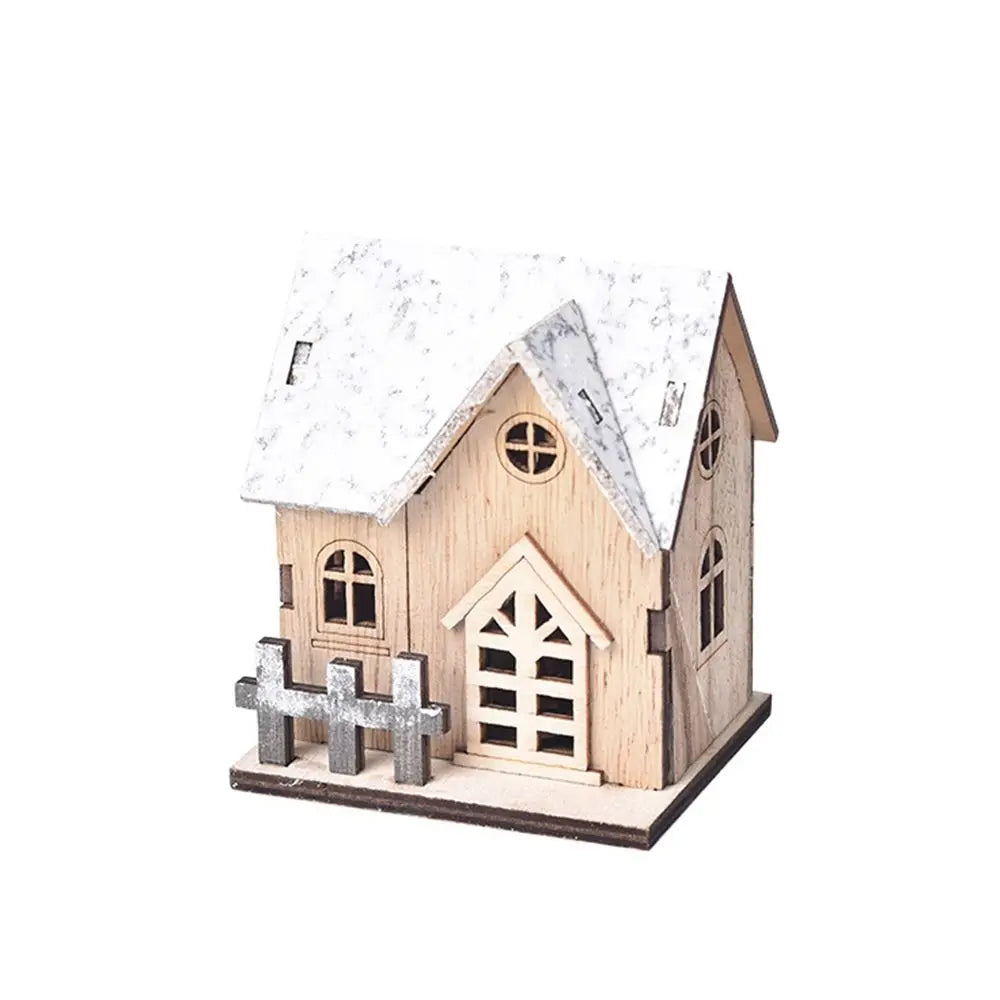 maison noel deco led boisee clôtures effet neige intérieur lumineux 9.5cm haute rustic