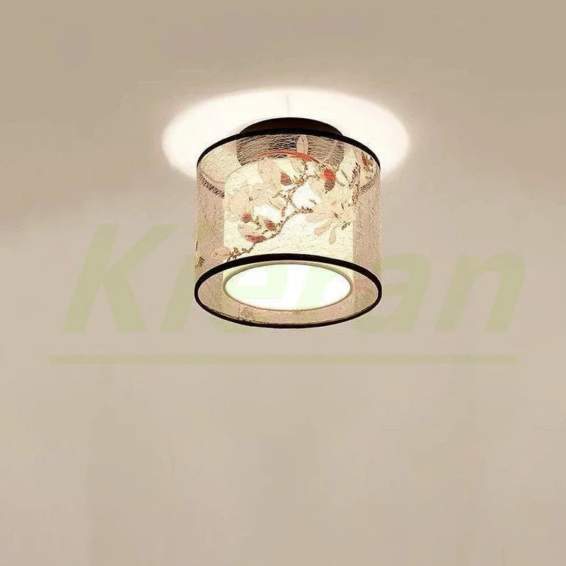 plafonnier led oriental fleurs oiseaux ceramique tissu salon chambre decoration classique blanc