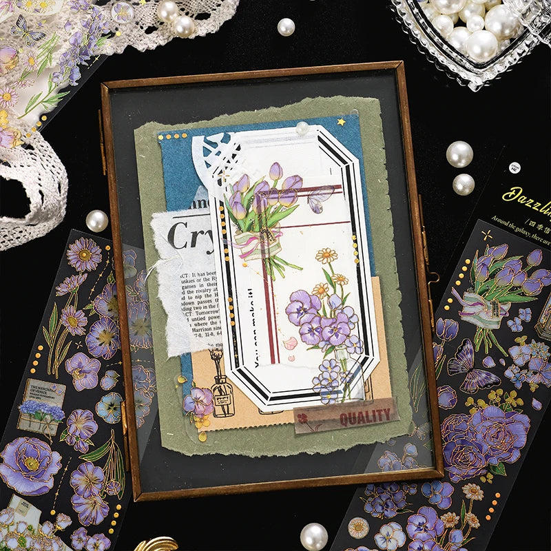 autocollants fleurs papillons rubans dorés scrapbooking diy journal filles vintage