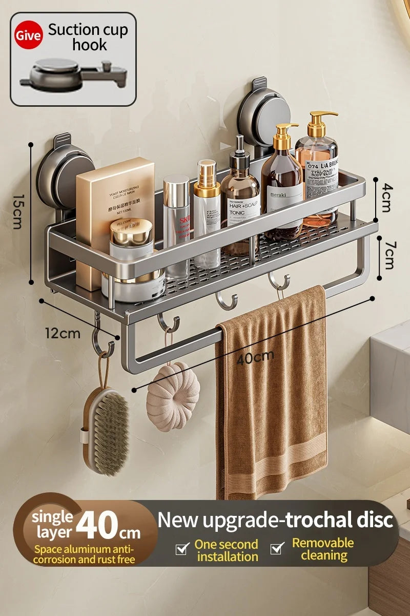 étagère salle bain moderne gris perforée adhésive aluminium crochets fixationsINCT: titre été ajusté respecter