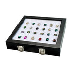 boîte bijoux noir classique clips acier inoxydable taille hinged organizer transparent white lining