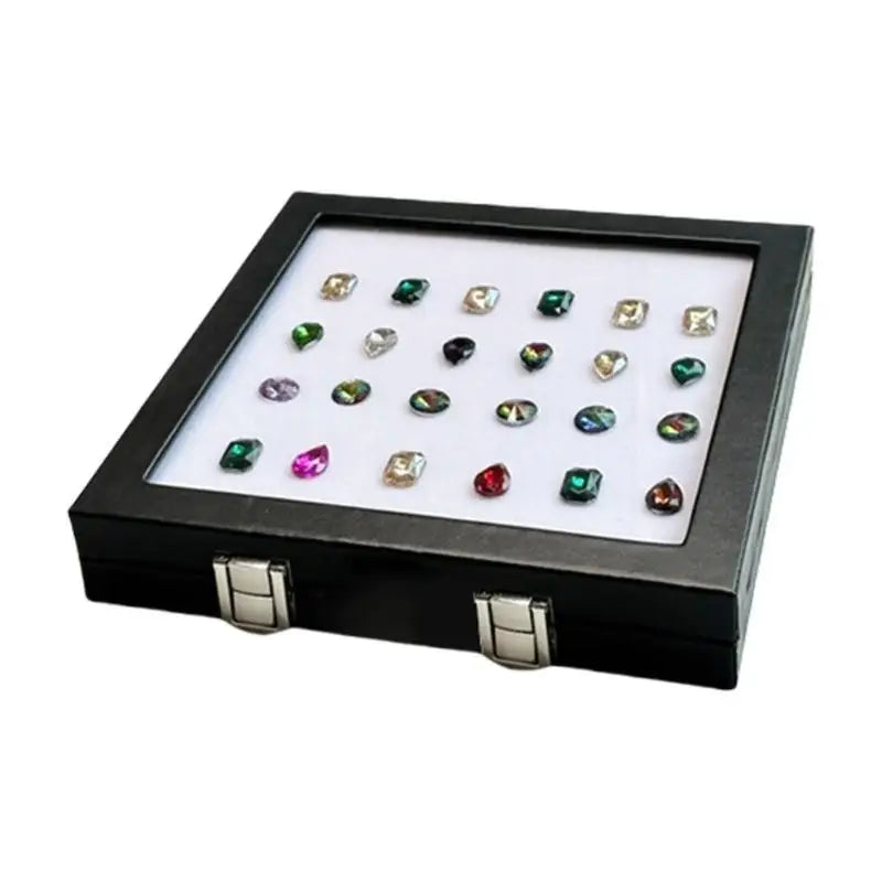 boîte bijoux noir classique clips acier inoxydable taille hinged organizer transparent white lining