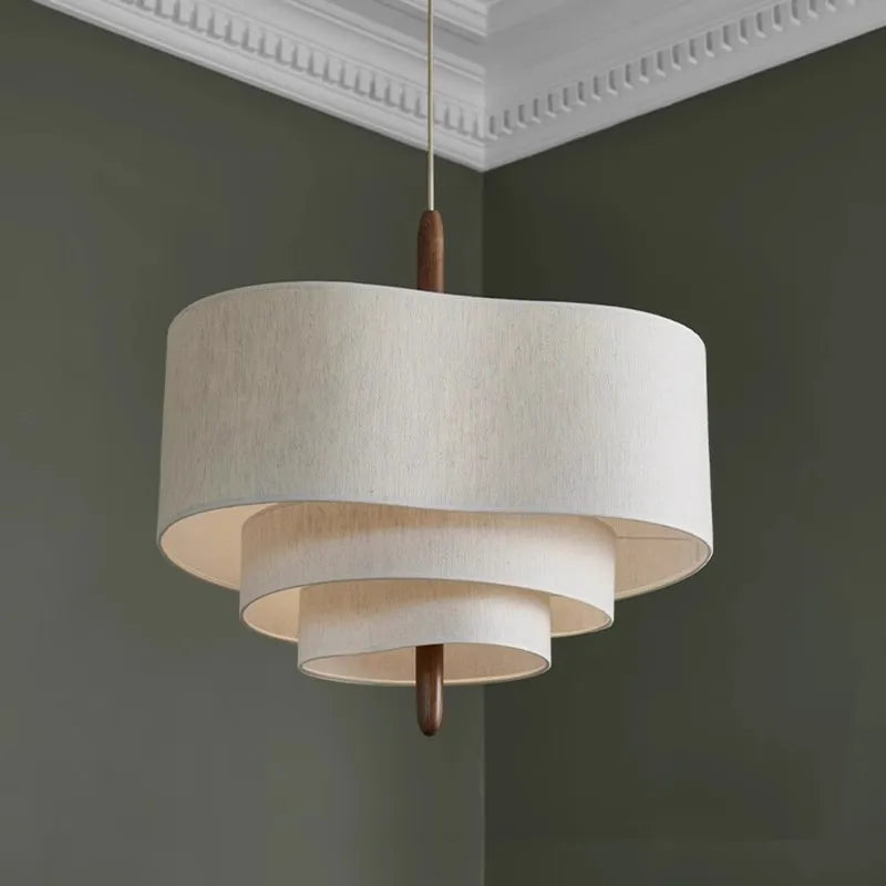 lampe suspendue moderne tissu beige clair foncé texture rugueuse salon chambre pince câble suspension