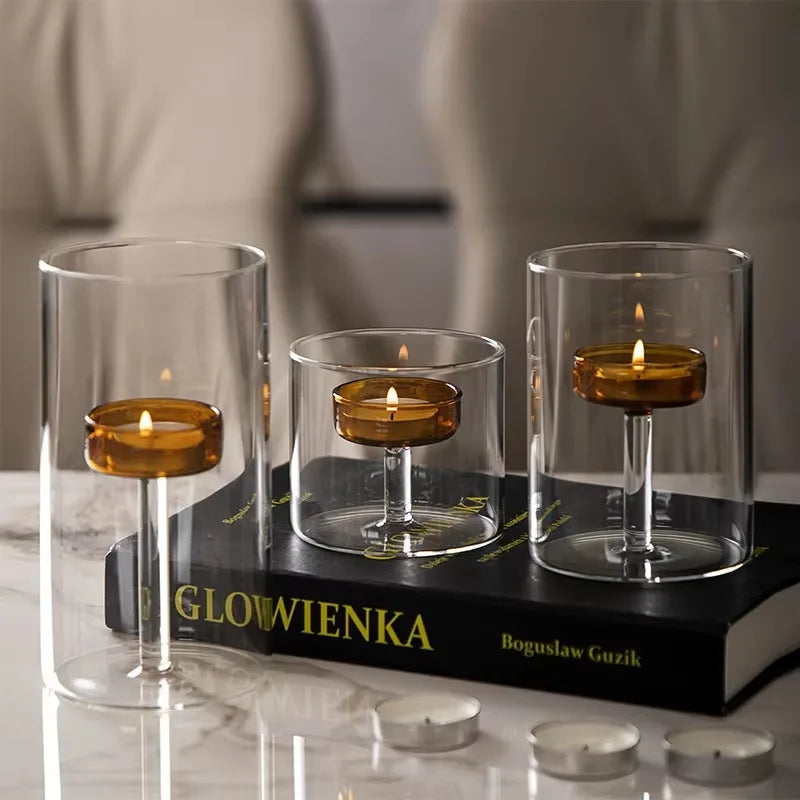bougeoir transparent moderne bougie pied central mariage décoration table minimaliste