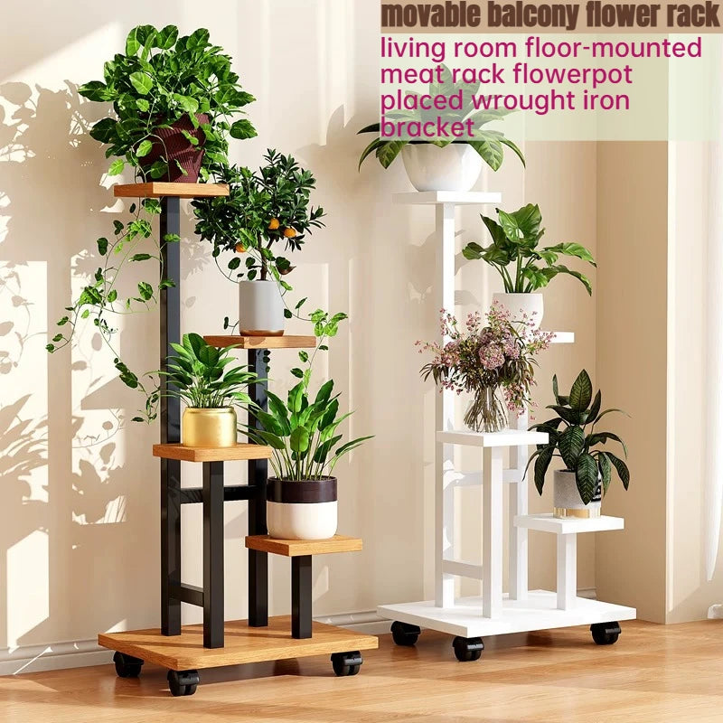 étagère fleurs métal bois niveaux roulettes moderne intérieur extérieur plantes artificielles pots