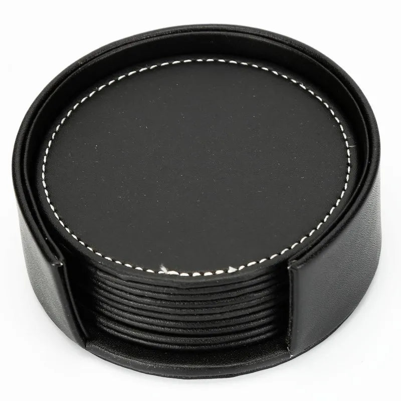 coasters noirs simili cuir classiques antidérapants boîte rangement six pièces Küche