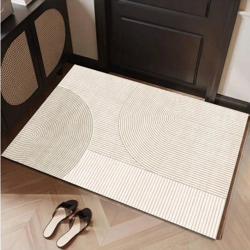tapis sol moderne rayures concentriques beige gris noir antidérapant résistant