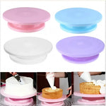 tourne gâteau moderne plateau plastique rose bleu violet blanc pâte décoration cake stand rotating