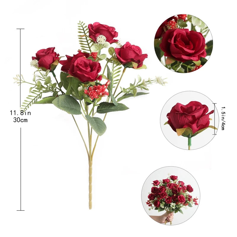 bouquet roses artificielles 30cm soie blanc rose rouge naturel decoration maison vase fleurs intérieur