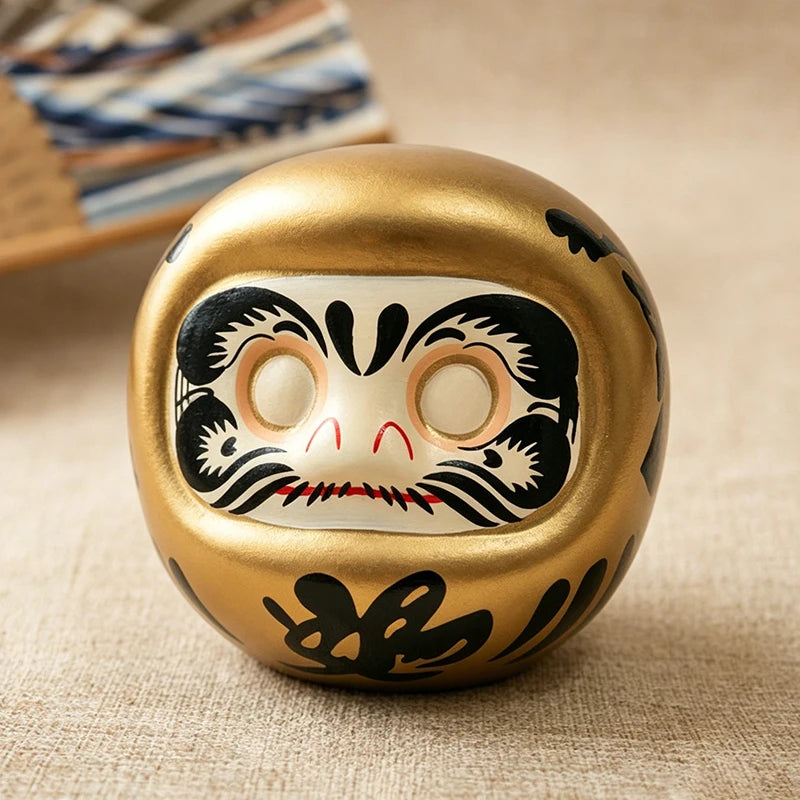 décoration zen daruma céramique rouge or argent vert jaune blanc noir fengshui mascotte traditionnelle