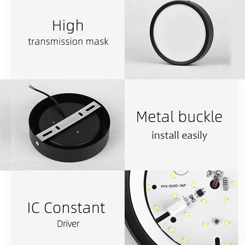 lampe led noir moderne adhésif 10w 15w 25w chambre cuisine surface toucher led aluminium