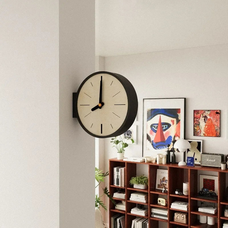 horloge murale double face noir blanc aiguille digitale minimaliste salon decoration