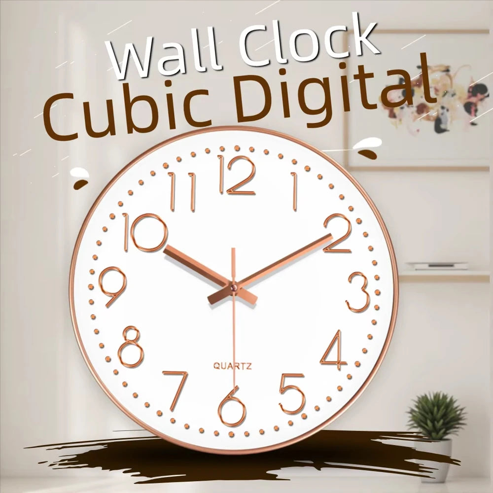 Horloge murale moderne or rose 10 12 pouces aiguilles 3d minimaliste quartz