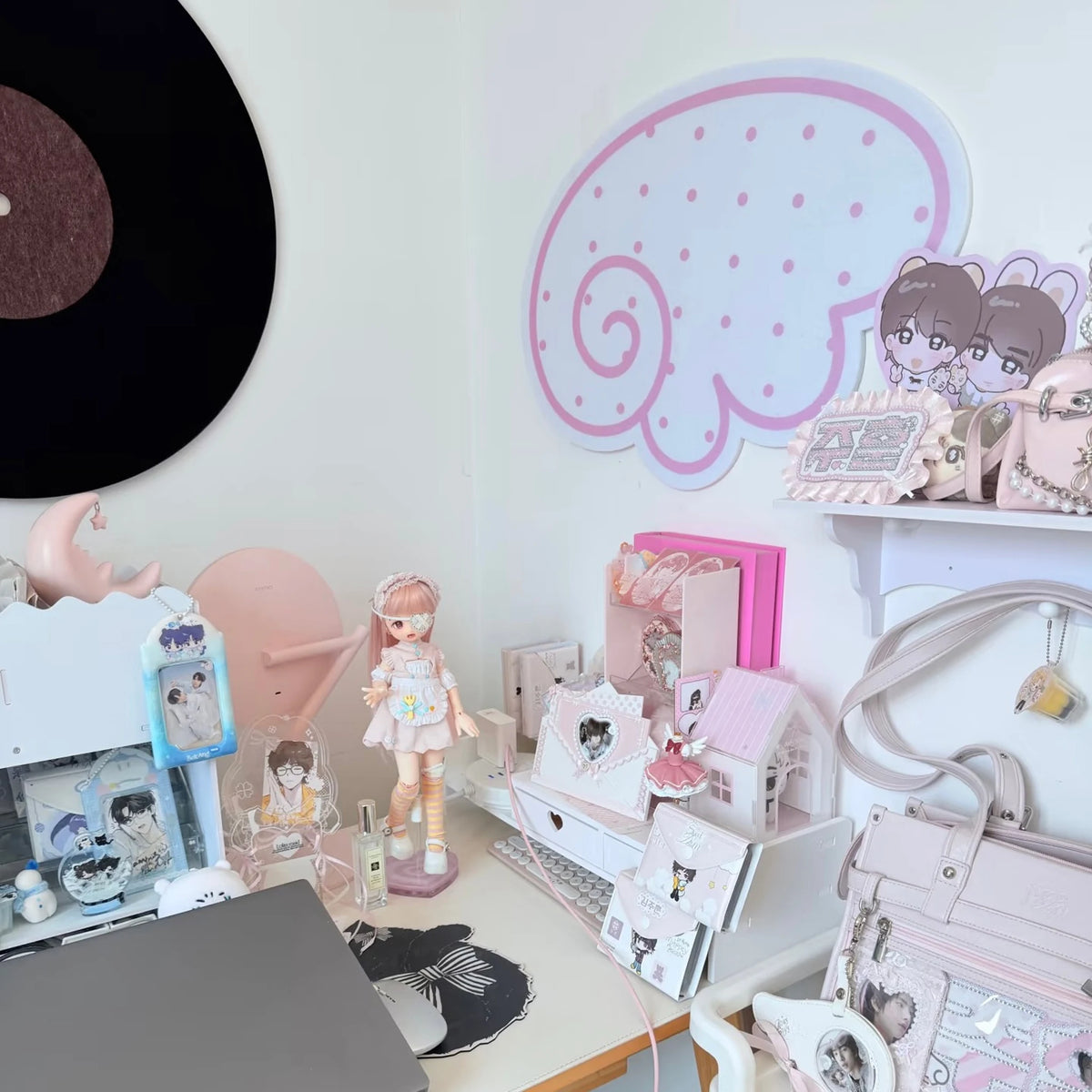 décoration murale kawaii nuages spirales porte clés autocollants rose blanc