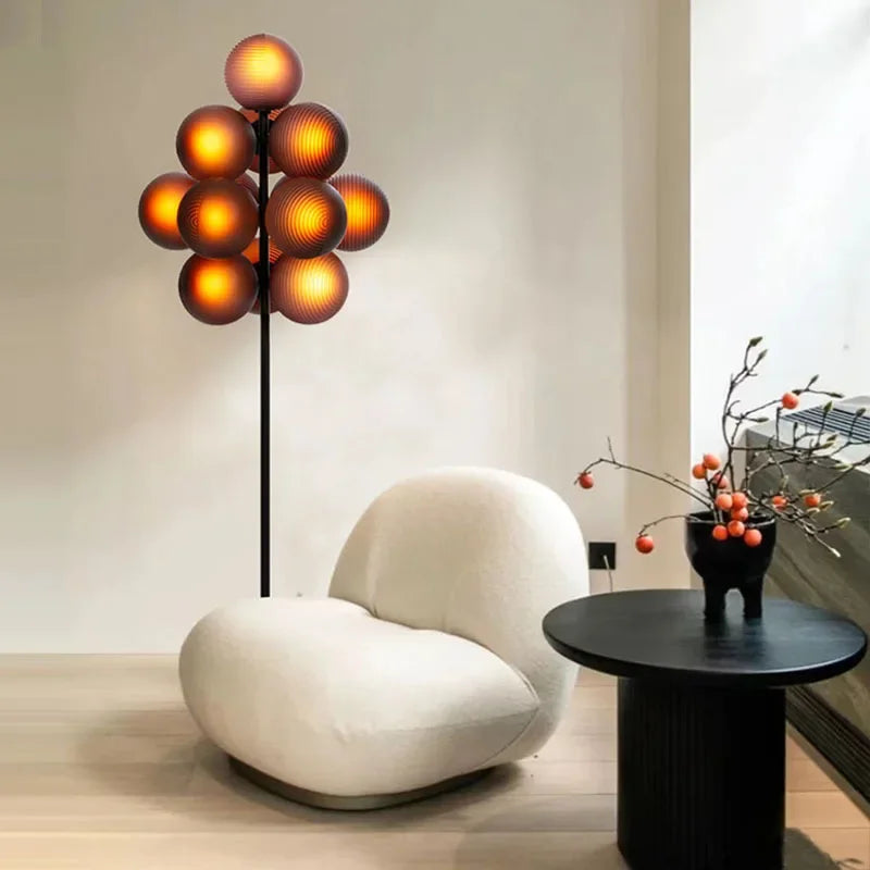 lampe sol led moderne blanc marron gris verre dépoli texture papier japonais interrupteur bouton