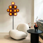 lampe sol led moderne blanc marron gris verre dépoli texture papier japonais interrupteur bouton