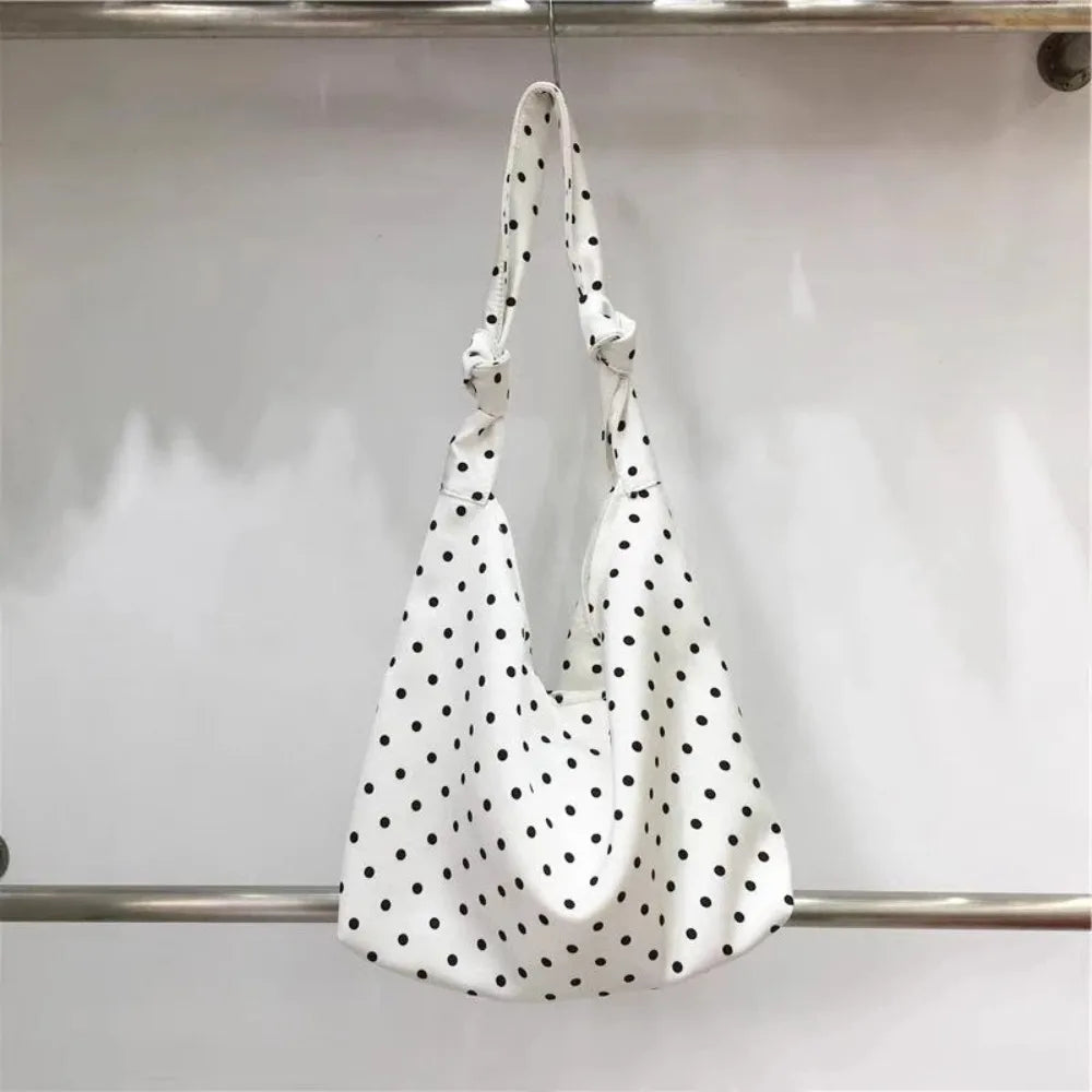 sac bandoulière toile pois décontracté sac fourre tout sangle nouée bohème sac main polyvalent