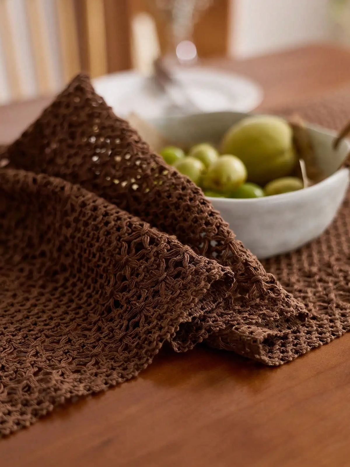 nappes table bohème franges polyester marron beige automne hiver printemps été decoration festive