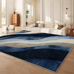 grand tapis salon moderne motif ondulé bleu beige noir doux polyester chambre intérieur maison