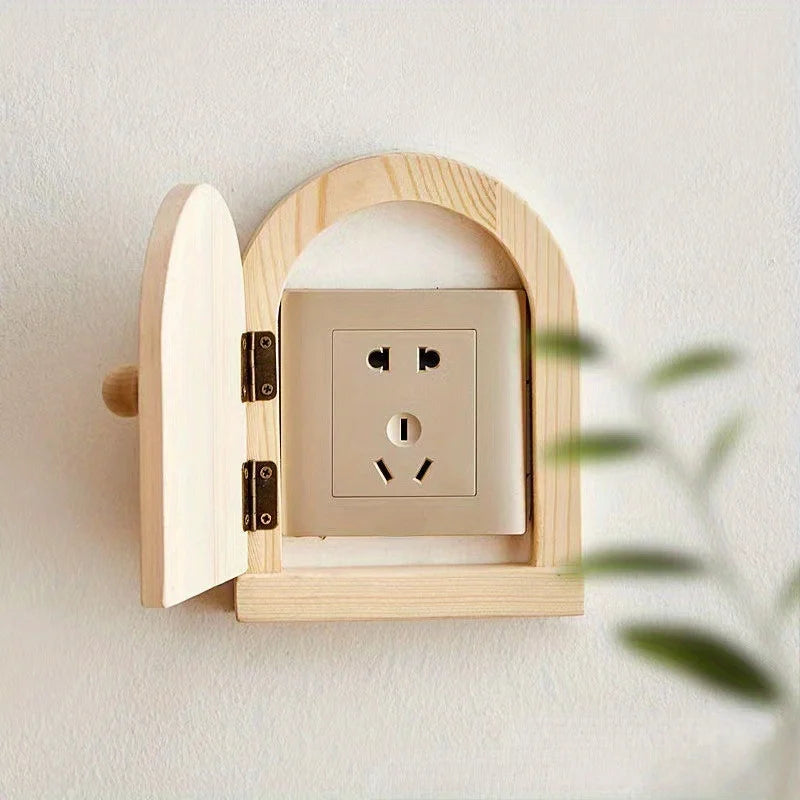 boîte rangement prise électrique bois clair foncé texture bois minimaliste fixations vis inclusées