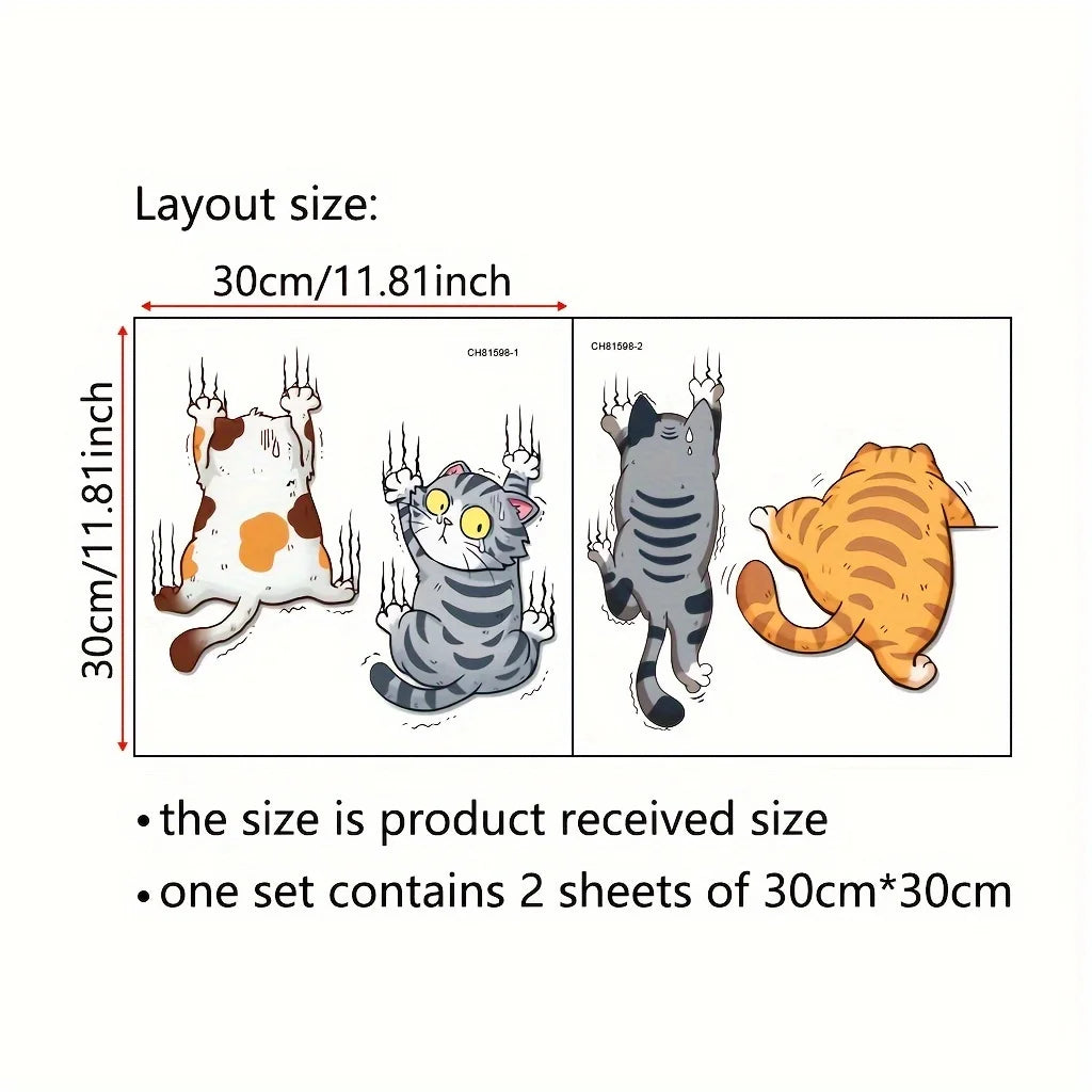 stickers muraux chat dessin animé orange gris blanc chat debout pattes levées yeux jaunes