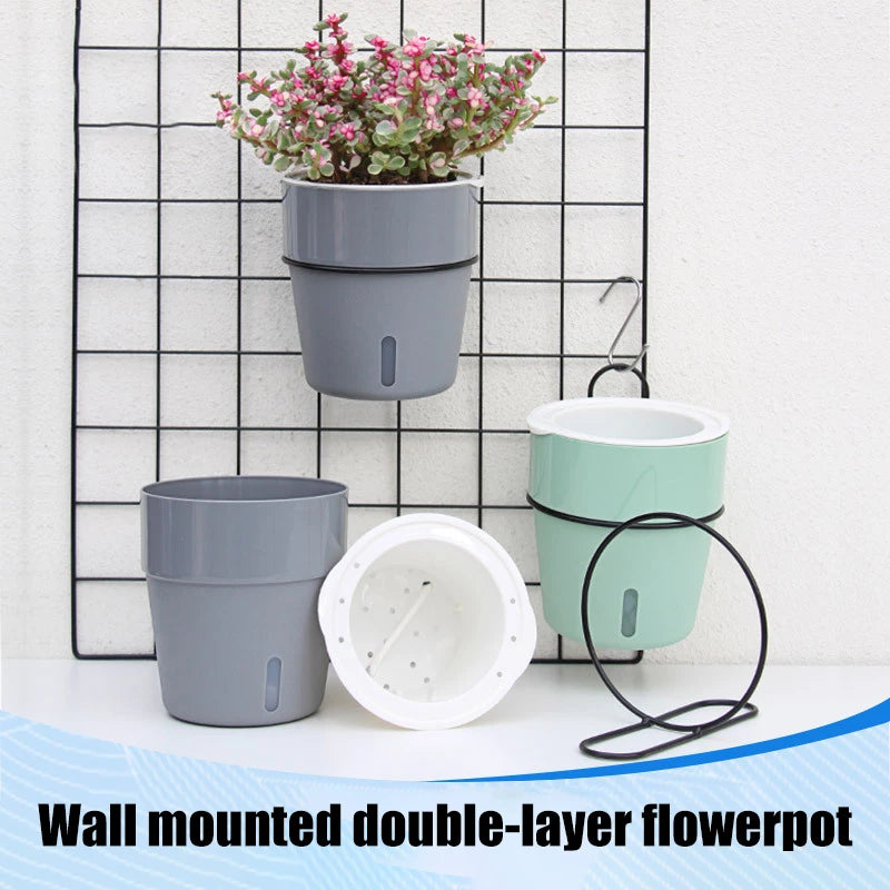 pots fleurs muraux double couche gris vert moderne crochets plante verte plastique pp