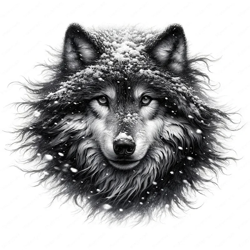 autocollant mural décoratif loup neige noir blanc sticker mur artistique salon chambre maison moderne
