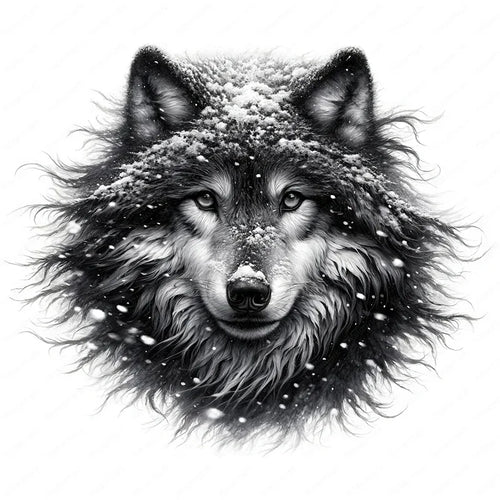 autocollant mural décoratif loup neige noir blanc sticker mur artistique salon chambre maison moderne