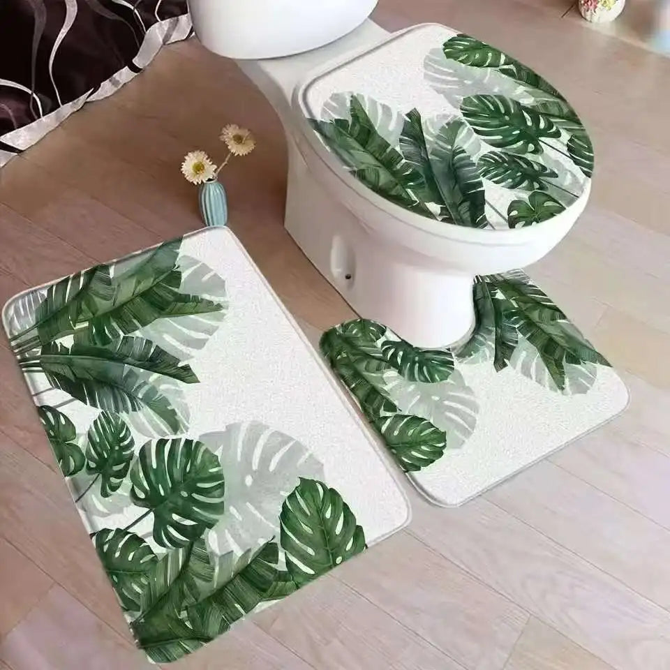 tapis toilette couvercle feuilles tropicales tapis bain sol moderne vert blanc résistant corrosion
