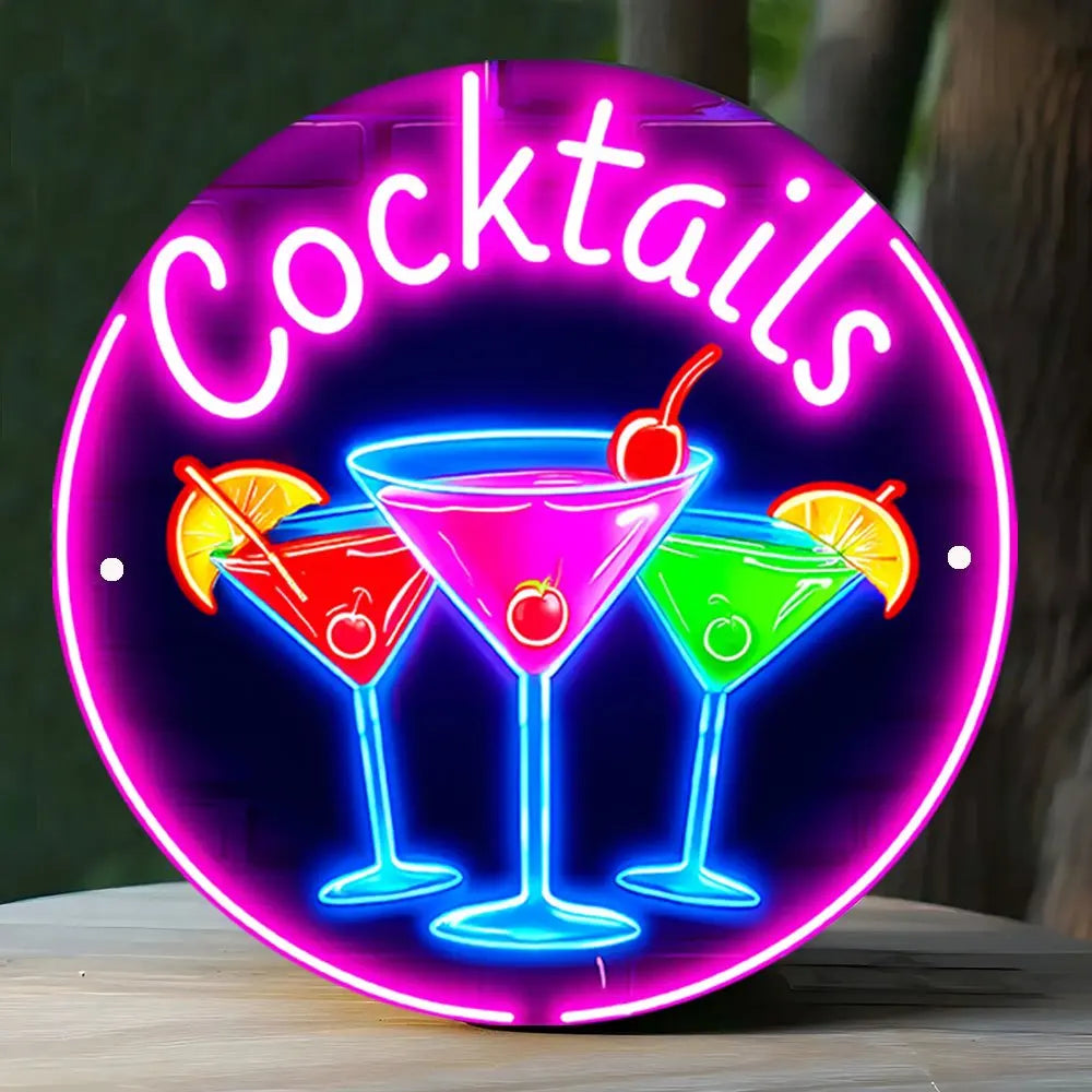 panneau bois enseigne lumineuse cocktails cerises citrons occasionnel rose bleu vert noir okolets