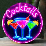 panneau bois enseigne lumineuse cocktails cerises citrons occasionnel rose bleu vert noir okolets