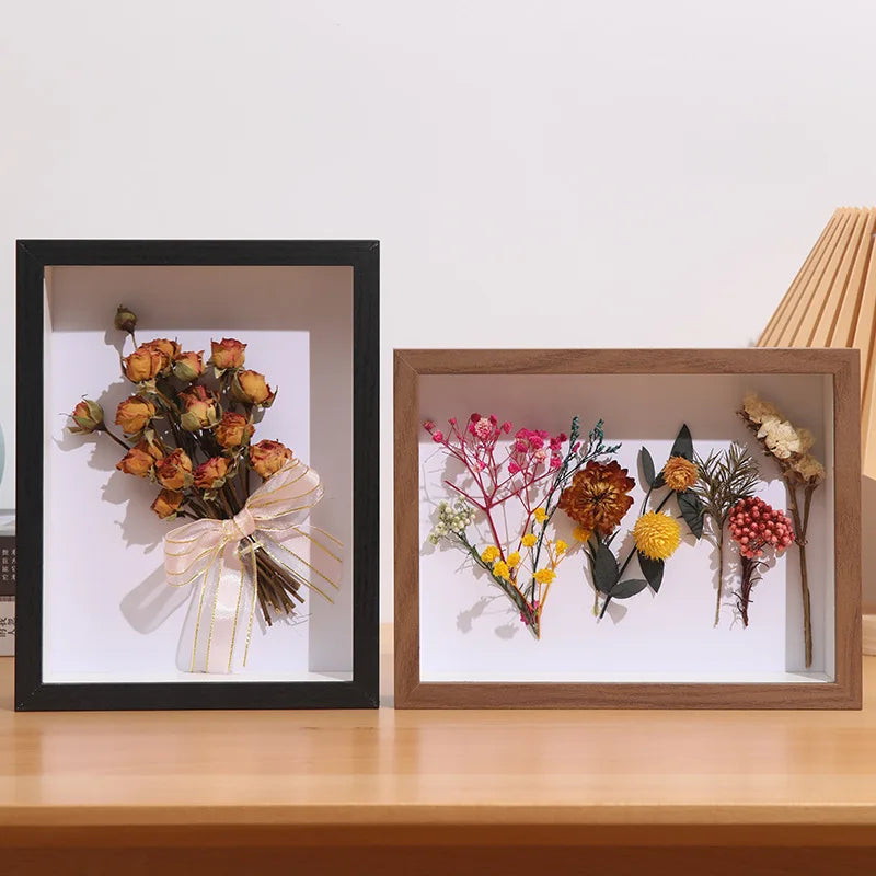 cadre photo bois fleurs séchées bouquet rubans transparent rustique décoration maison poser accrocher