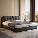 lit moderne gris velours tête matelas coussins tapis tringles chambre accessoires bois