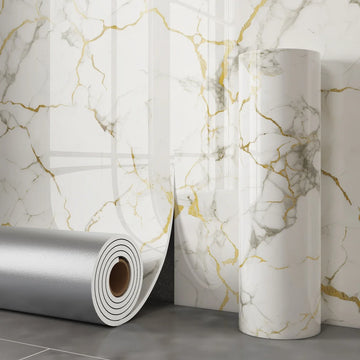 papier peint adhésif mural effet marbré blanc gris moderne salle bain salon