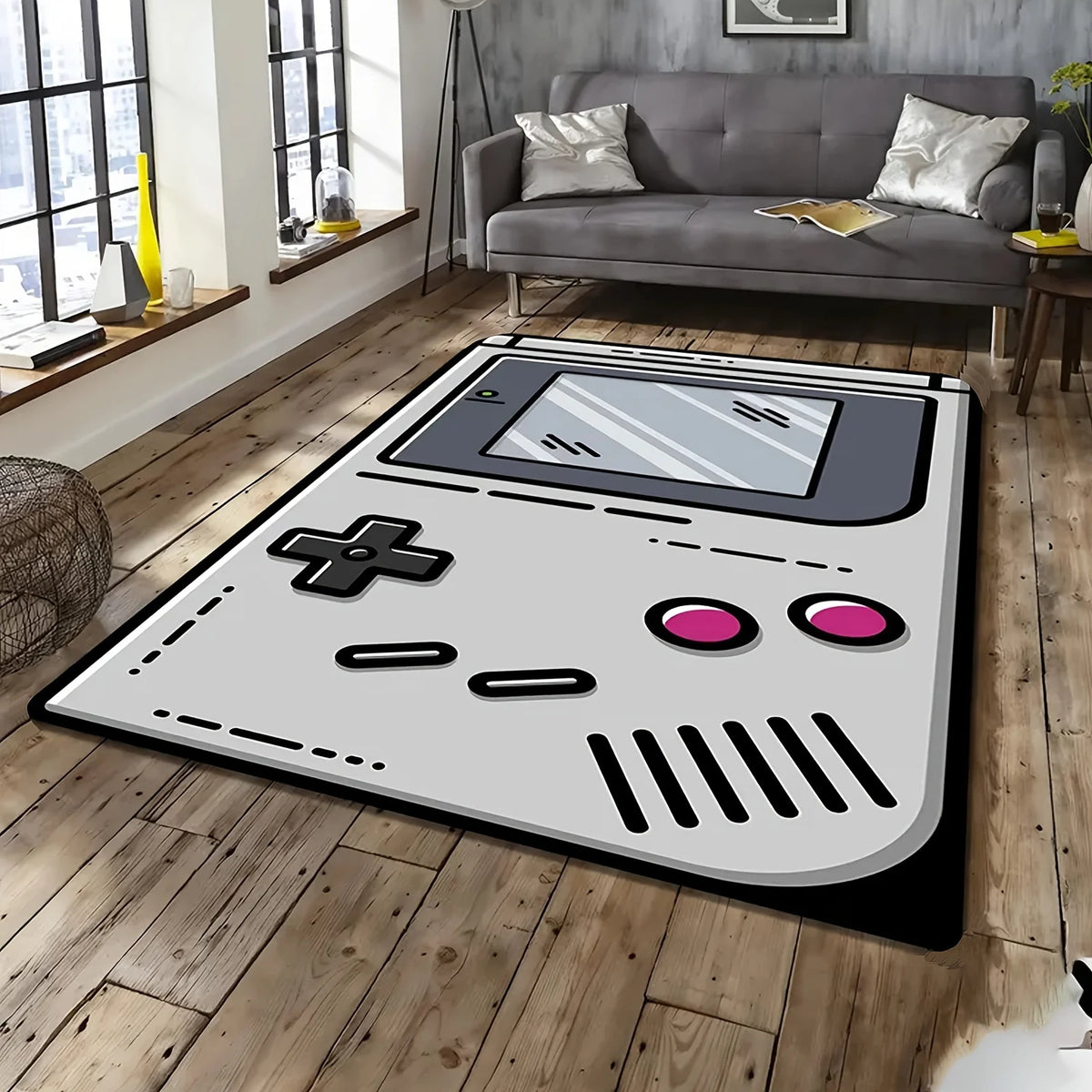 tapis sol rétro game boy blanc gris noir rose boutons jeu vidéo moderne antidérapant
