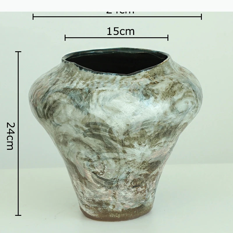 vase céramique moderne motif tourbillons beige marron noir texturé tableDecoration floral