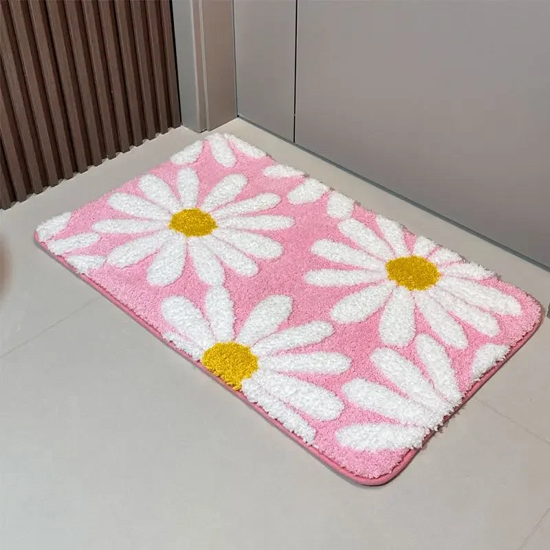tapis sol moderne fleurs blanches absorbant eau non glissant intérieur maison coton doux