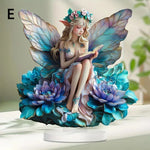 statue décorative fée papillon bleu blanc doré plumes vêtements brodés motifs floraux fantaisie base