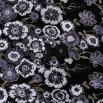 tissu brodé fleurs sequins polyester noir violet rouge vert bleu or opaquet