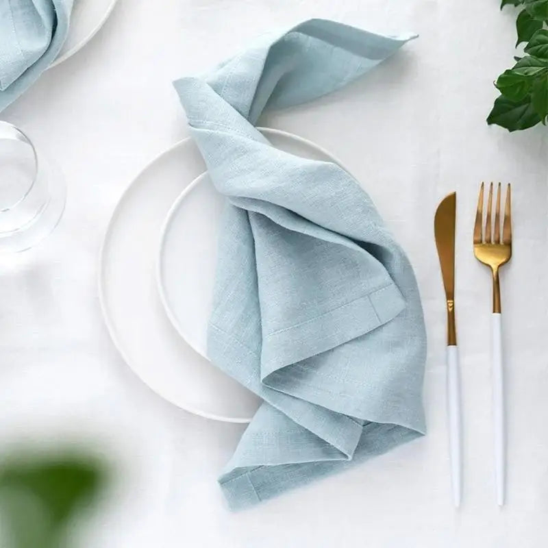 serviettes tissu lin naturel classiques blanc vert bleu clair rose pâle marron respectueux environnement