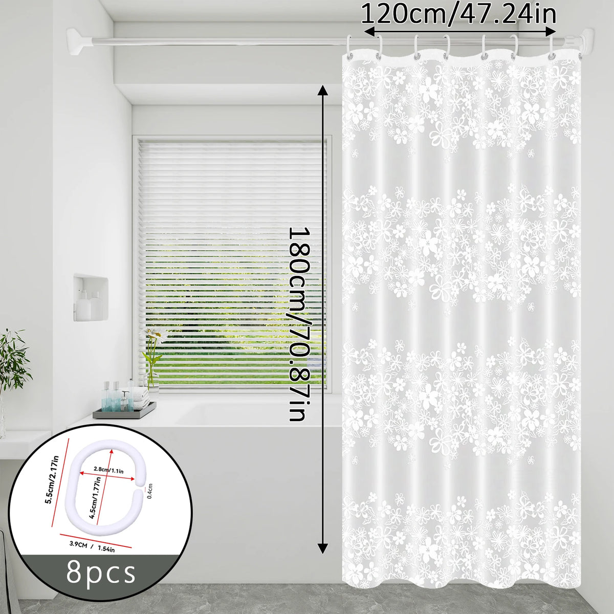 rideau douche fleurs blanches classique respectueux environnement 80x180cm