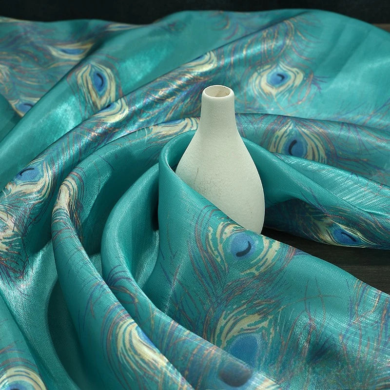 tissu organza plumes paon turquoise moderne 100 polyester largeur 150cm opaque cérémonie mariage