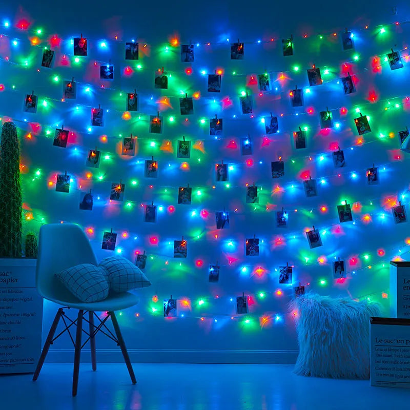 guirlande lumineuse led multicolore moderne 10m 50leds 30clips photo vacances chambre décoration noël